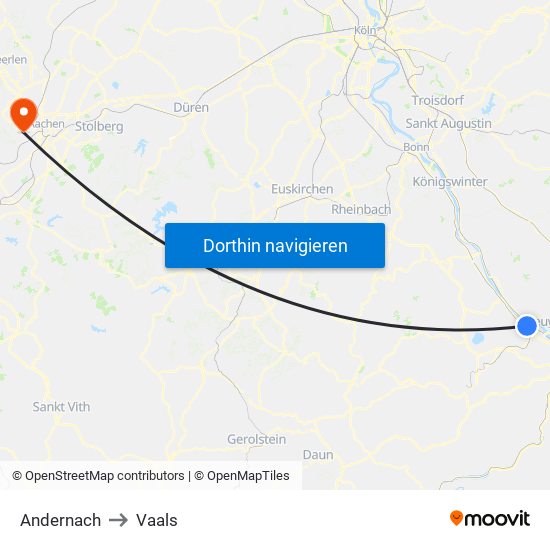 Andernach to Vaals map