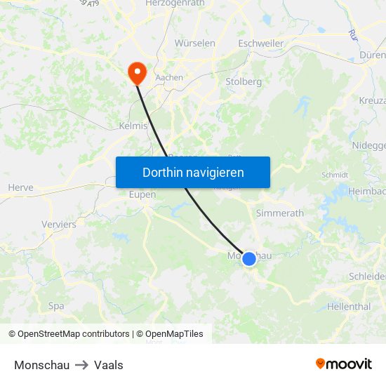 Monschau to Vaals map