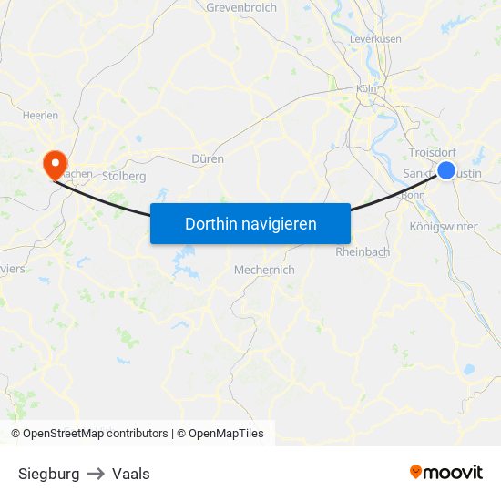 Siegburg to Vaals map