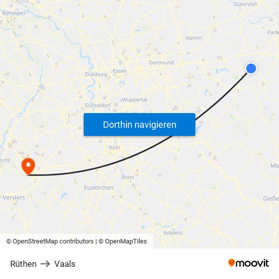 Rüthen to Vaals map