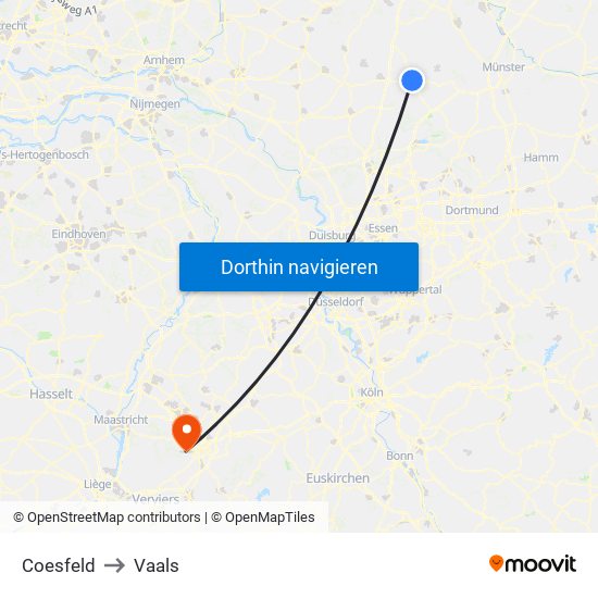 Coesfeld to Vaals map