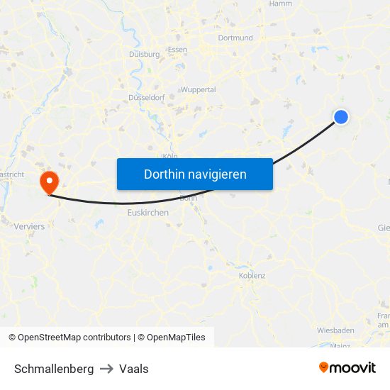 Schmallenberg to Vaals map