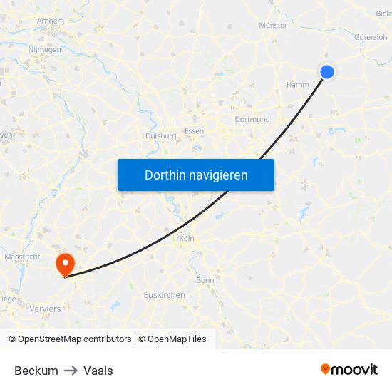 Beckum to Vaals map