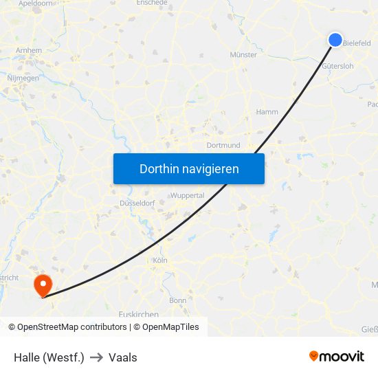 Halle (Westf.) to Vaals map