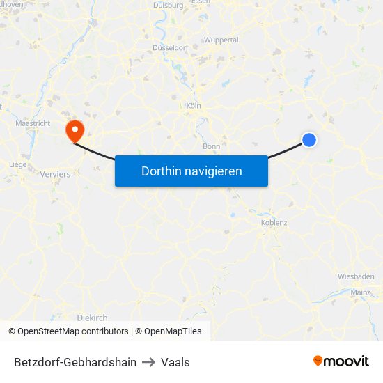 Betzdorf-Gebhardshain to Vaals map