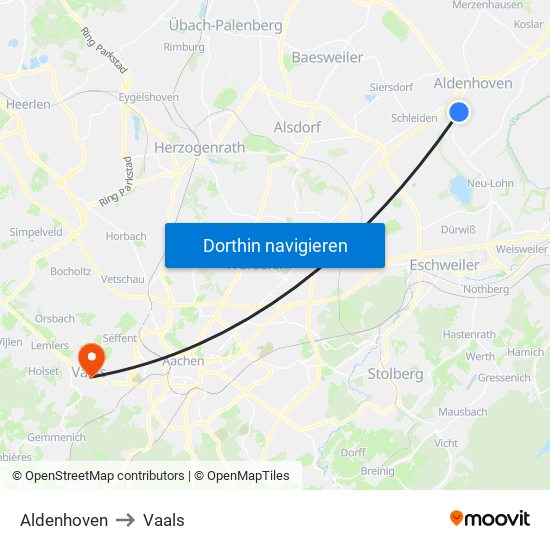 Aldenhoven to Vaals map