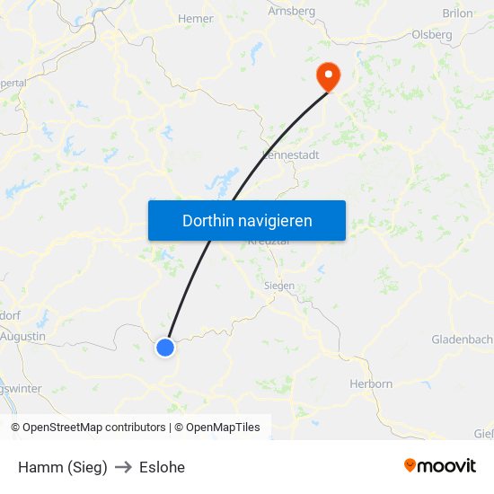 Hamm (Sieg) to Eslohe map