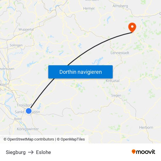 Siegburg to Eslohe map