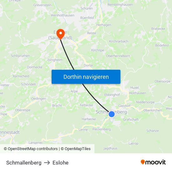 Schmallenberg to Eslohe map