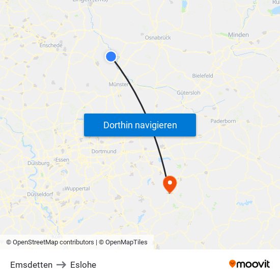 Emsdetten to Eslohe map