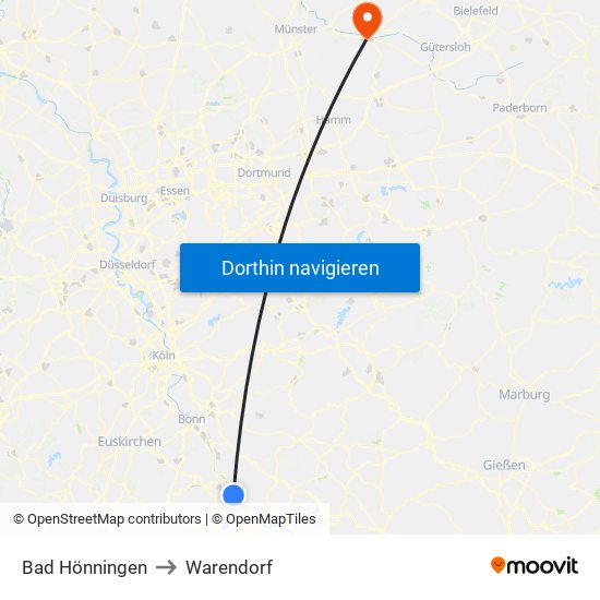 Bad Hönningen to Warendorf map