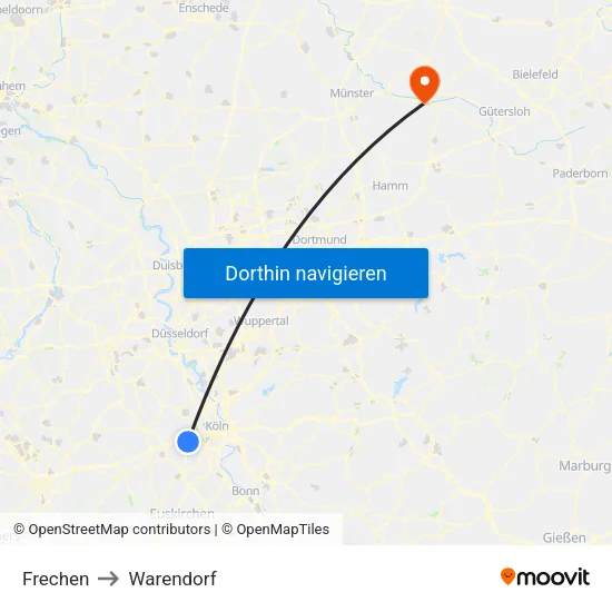 Frechen to Warendorf map