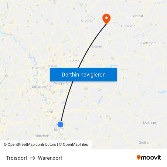 Troisdorf to Warendorf map