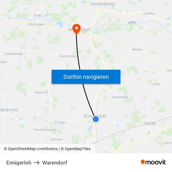 Ennigerloh to Warendorf map