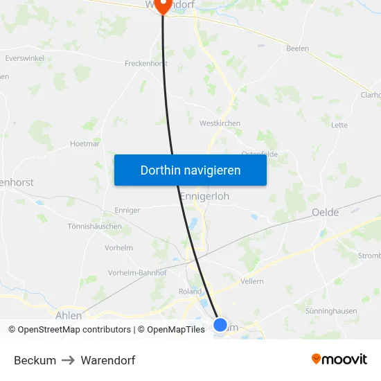 Beckum to Warendorf map