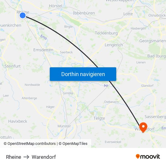 Rheine to Warendorf map