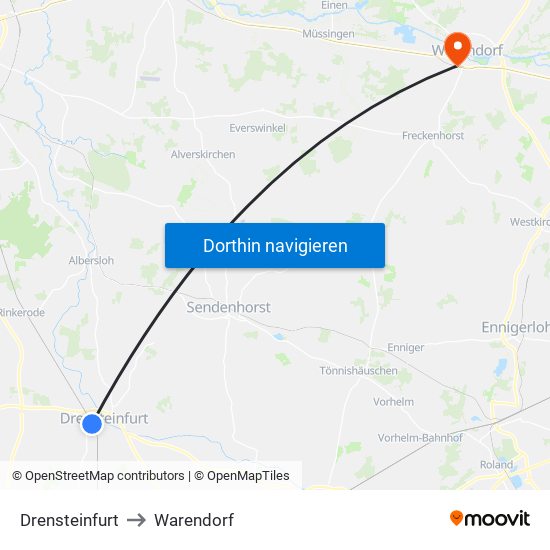 Drensteinfurt to Warendorf map