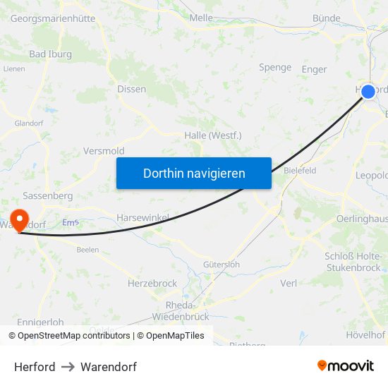 Herford to Warendorf map