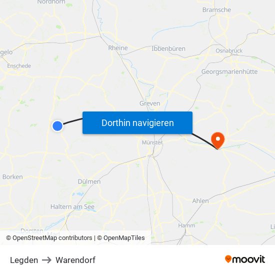 Legden to Warendorf map