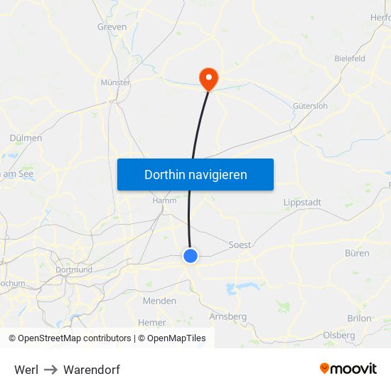Werl to Warendorf map