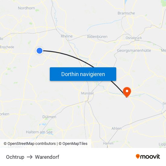 Ochtrup to Warendorf map
