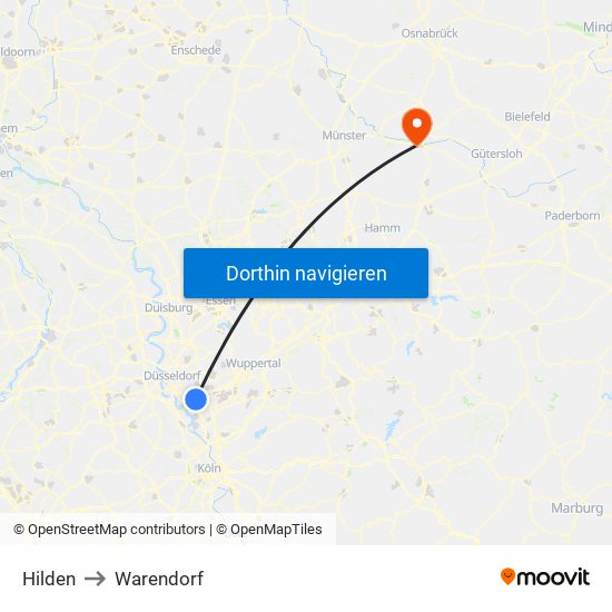 Hilden to Warendorf map