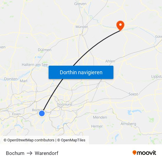 Bochum to Warendorf map