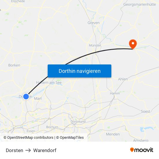 Dorsten to Warendorf map