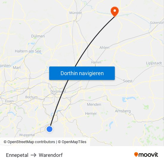 Ennepetal to Warendorf map