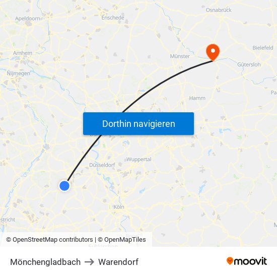 Mönchengladbach to Warendorf map