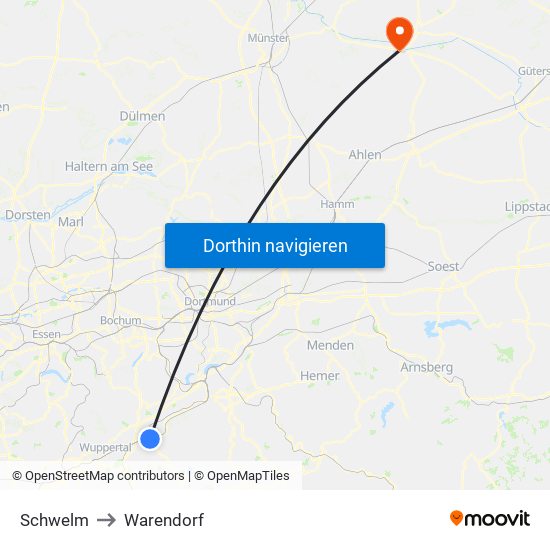 Schwelm to Warendorf map