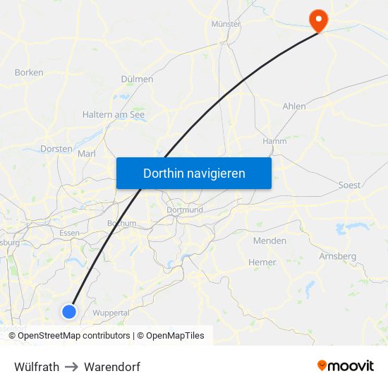 Wülfrath to Warendorf map
