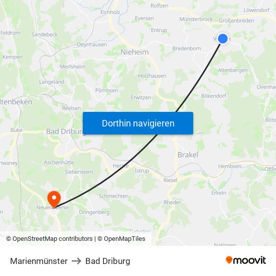 Marienmünster to Bad Driburg map