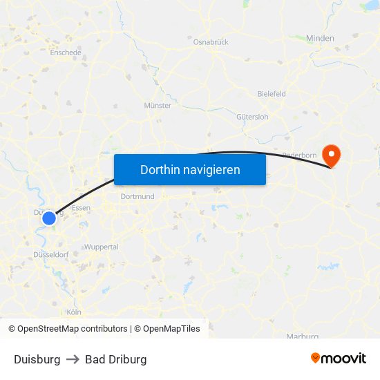Duisburg to Bad Driburg map