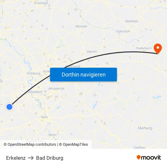 Erkelenz to Bad Driburg map