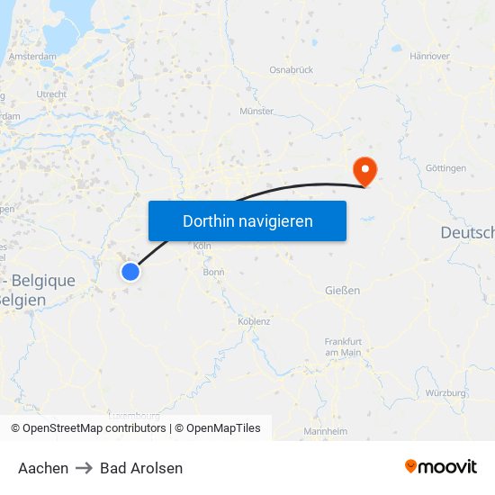 Aachen to Bad Arolsen map
