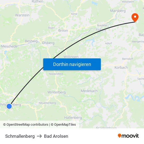 Schmallenberg to Bad Arolsen map