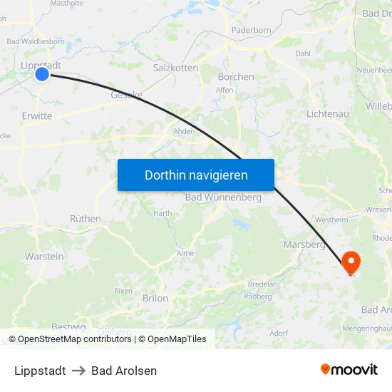 Lippstadt to Bad Arolsen map