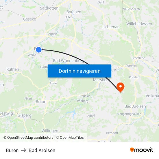 Büren to Bad Arolsen map