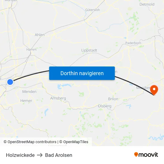 Holzwickede to Bad Arolsen map