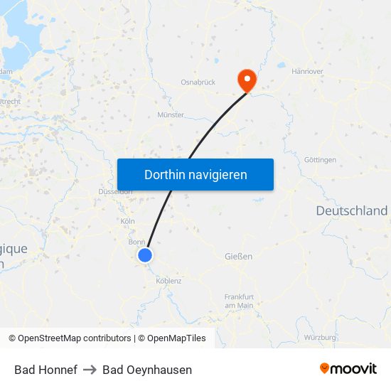 Bad Honnef to Bad Oeynhausen map