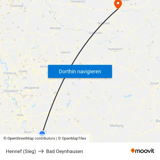 Hennef (Sieg) to Bad Oeynhausen map