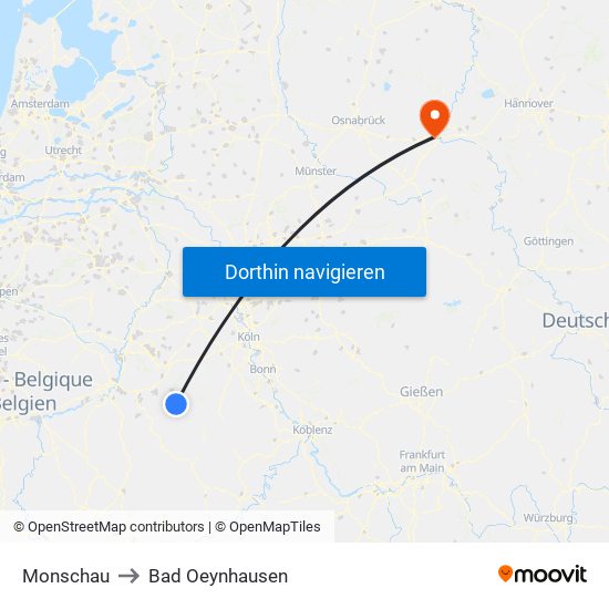 Monschau to Bad Oeynhausen map