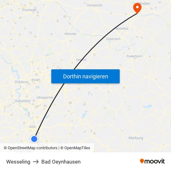 Wesseling to Bad Oeynhausen map