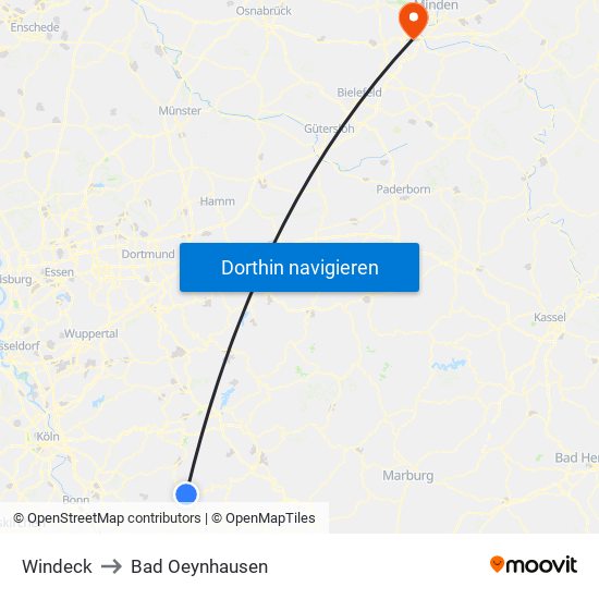 Windeck to Bad Oeynhausen map