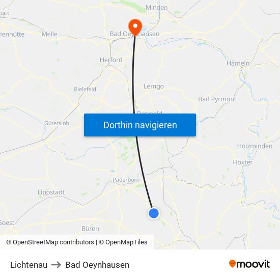 Lichtenau to Bad Oeynhausen map