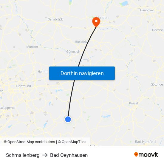 Schmallenberg to Bad Oeynhausen map