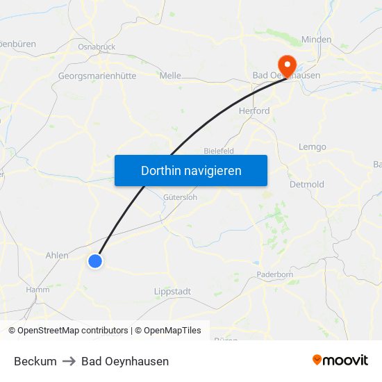 Beckum to Bad Oeynhausen map
