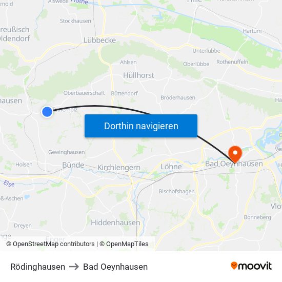 Rödinghausen to Bad Oeynhausen map