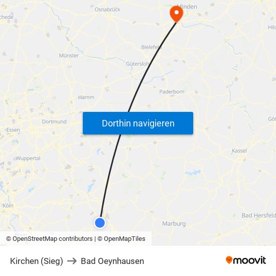 Kirchen (Sieg) to Bad Oeynhausen map